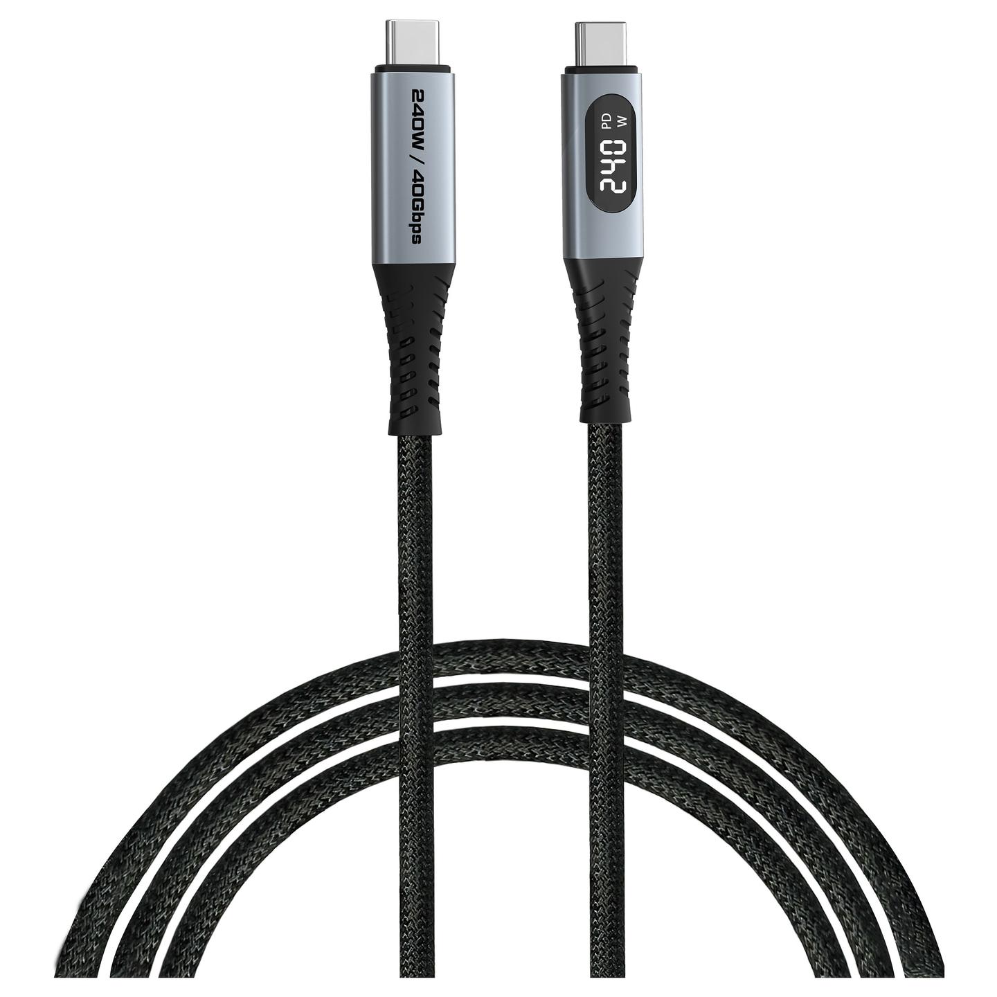Kabllo USB Verbatim 31849, USB-C në USB-C, 120 cm, USB4, 240W, 40 Gbps, Power Delivery 3.1, Ekran LED – Zezë/Argjend - 3