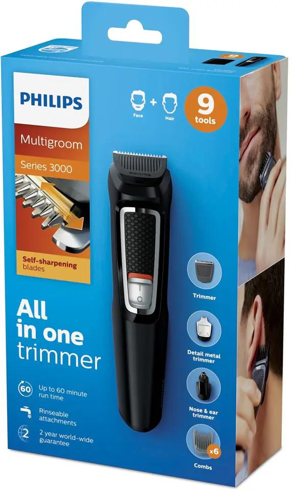 Makinë e Rrojës Philips Multigroom Series 3000, MG3740/15, 9-në-1, 9 Aksesorë, Tehe Vetë-Mprehëse, 60 Minuta, Ni-MH - Zezë - 2