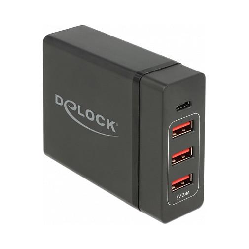 Karikues USB DeLOCK 63974, 1x USB Type-C PD 3.0 60W, 3x USB Type-A 12W, Fuqia Totale 72W – Zezë