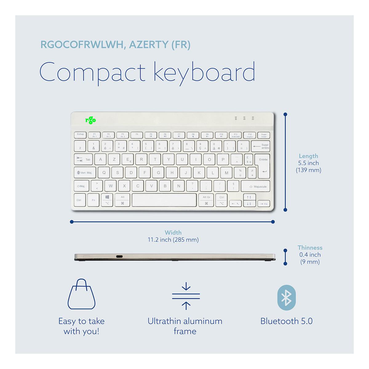 Tastierë pa kabllo R-Go Tools R-Go Compact Break / AZERTY / Scissor / Bluetooth / Mini - Bardhë - 7