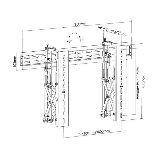 Mbajtëse Muri për TV Equip 650351 / 37"-70" / 45kg / Pop-Out / Video Wall - Zezë - 9