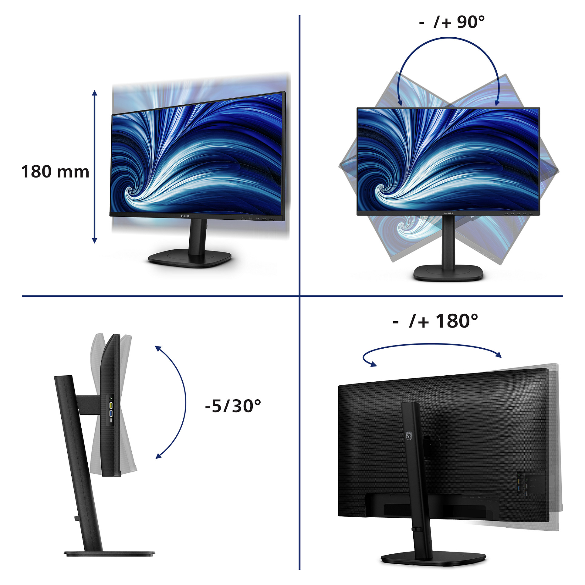 Monitor Philips 24B2U3301D / 24.1" / WUXGA IPS / LCD / 100 Hz / 4 ms / HDMI+USB+DP+HDCP - Zezë - 5