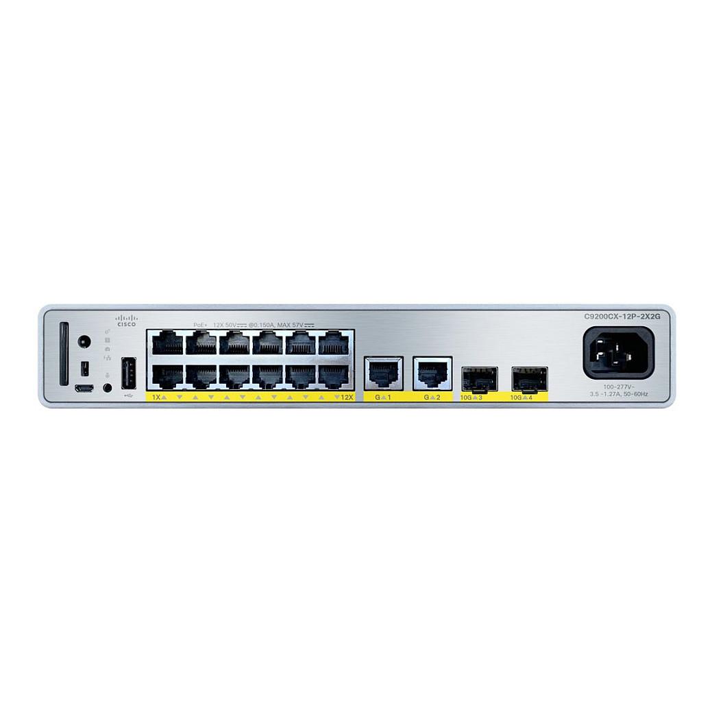 Switch Cisco Catalyst C9200CX-12P-2XGH-E, 12x Gigabit Ethernet RJ45 PoE+, 2x SFP+ 10Gbps, 2x Gigabit Ethernet RJ45, PoE 240W, Layer 3, Network Essentials - Bardhë - 1