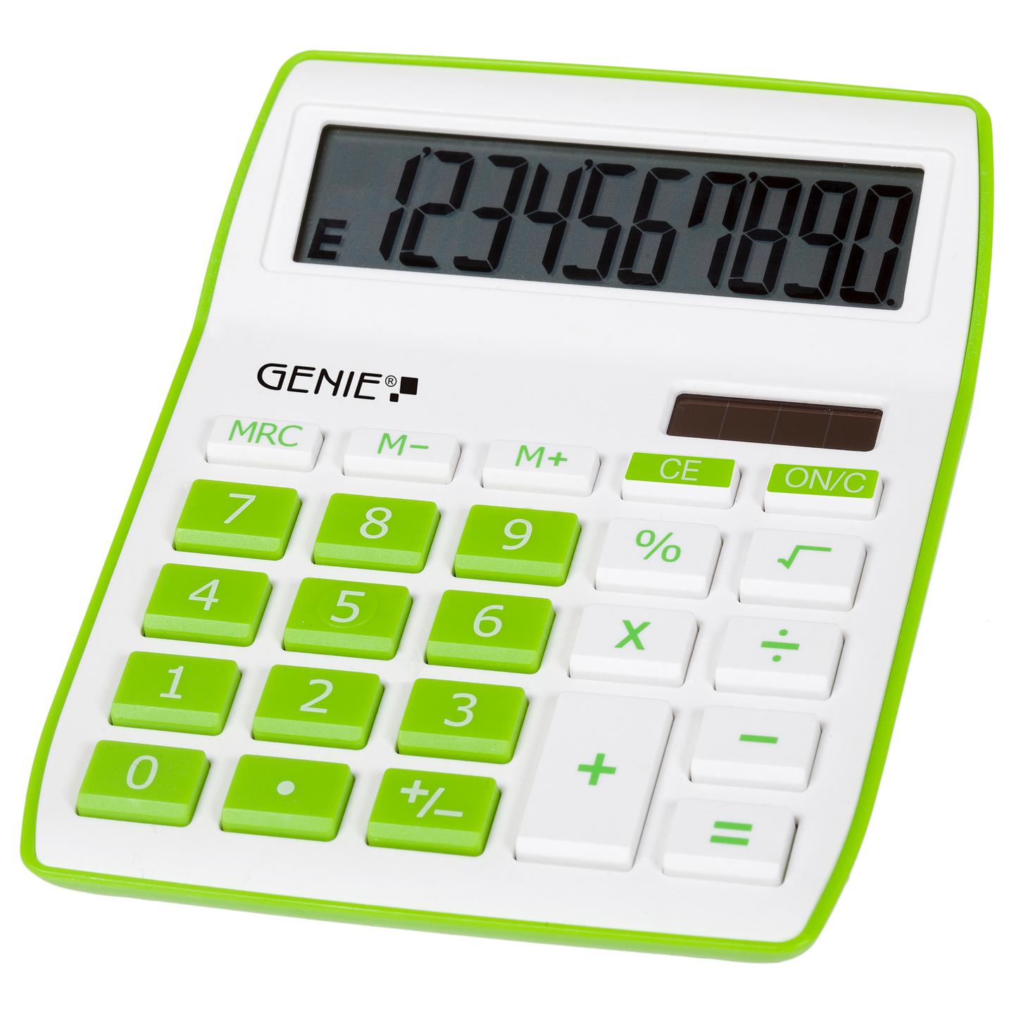 Kalkulator GENIE 840 G, 10 Shifra, Solar dhe Bateri, 4 Memorie - Gjelbër, Bardhë