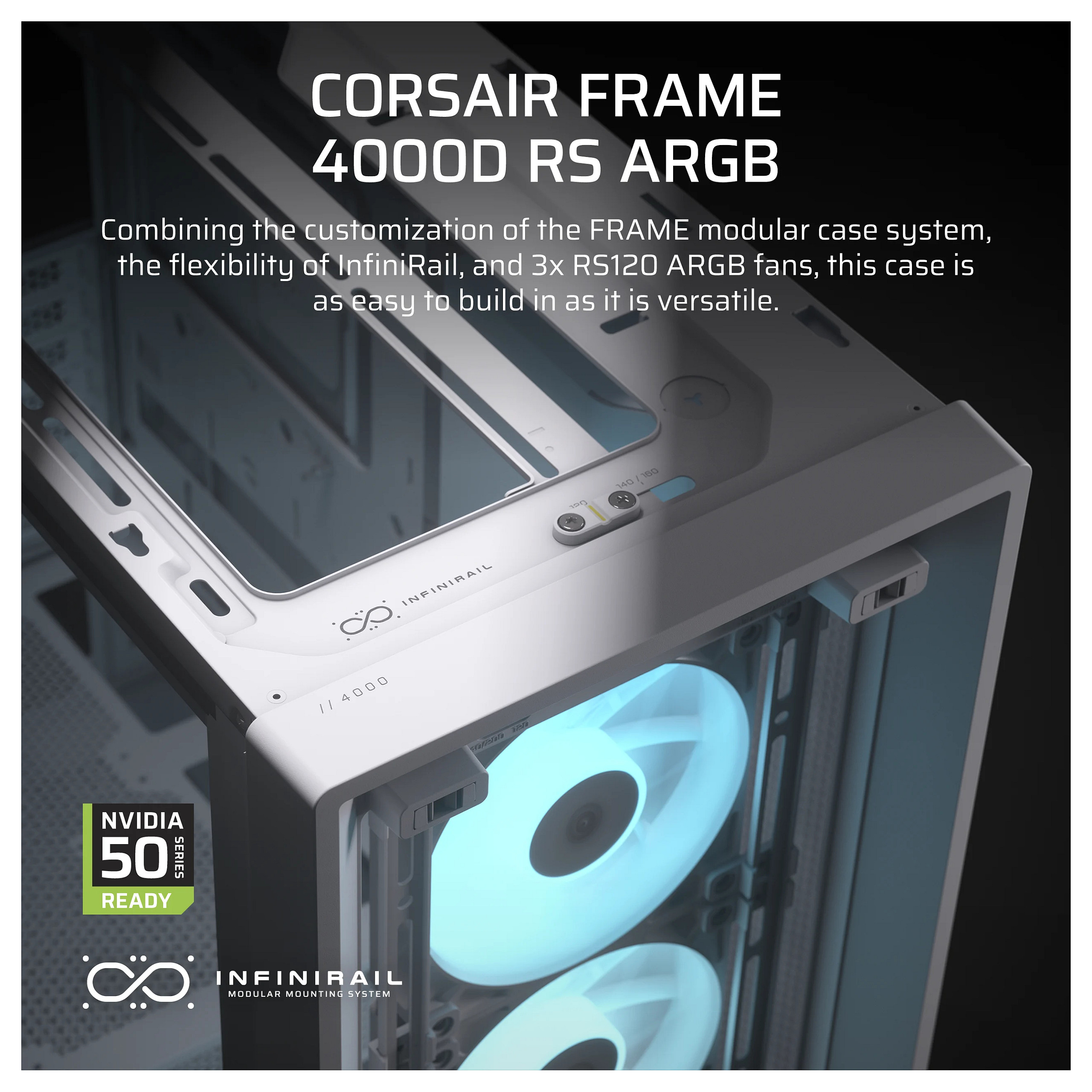 Kasë Midi CORSAIR Frame 4000D RS ARGB ATX Gaming Tower – Bardhë - 3