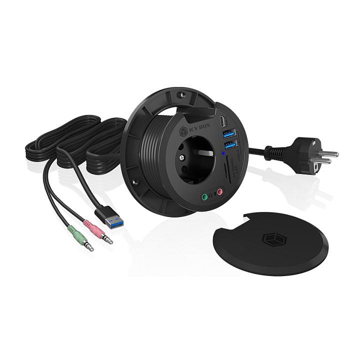 Hubs ICY BOX IB-HUB1430-CR, USB 3.2 Gen 1, 2x USB-A, 1x USB-C, SD/microSD, Audio 3,5mm, Prizë 230V - Zezë - 6