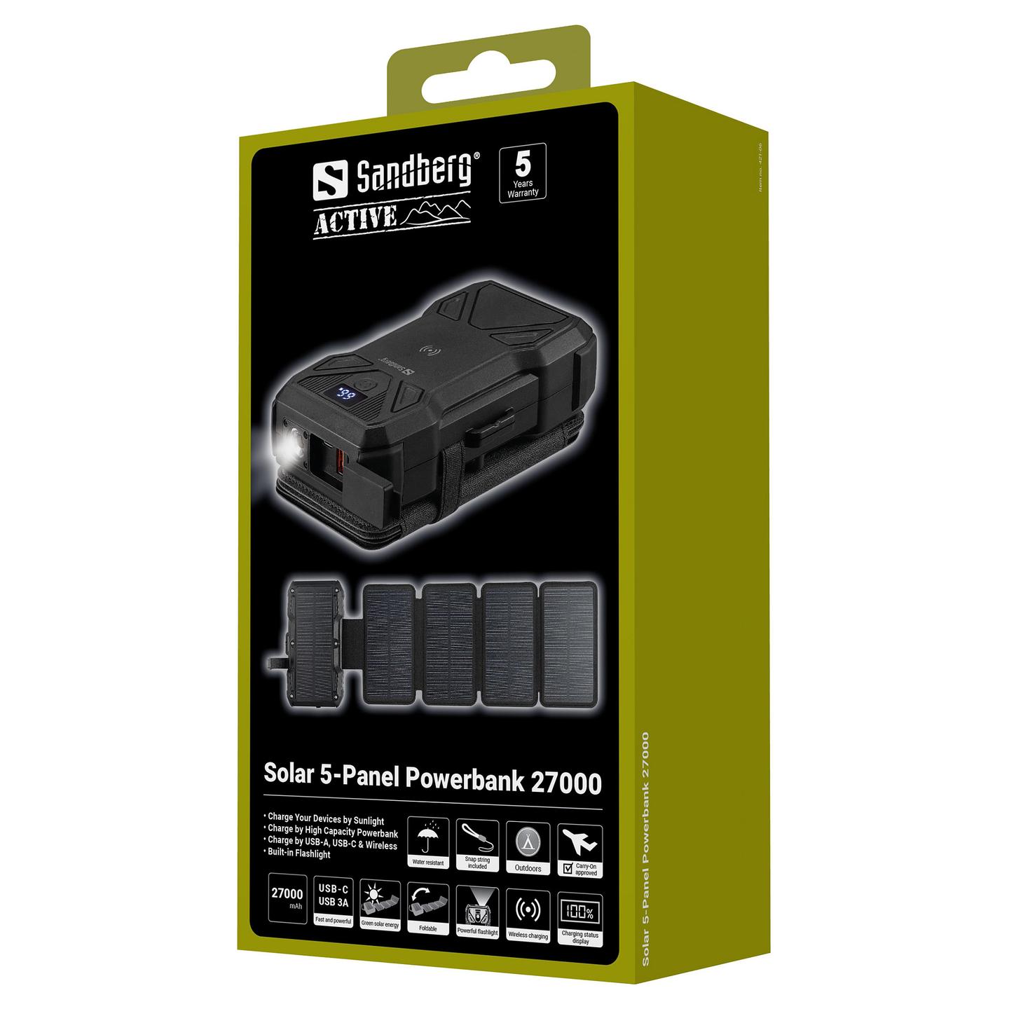 Powerbank Sandberg Solar 5-Panel 27000 / 27.000mAh / 22,5W / USB-A + USB-C / Wireless / Solar - Zezë - 11