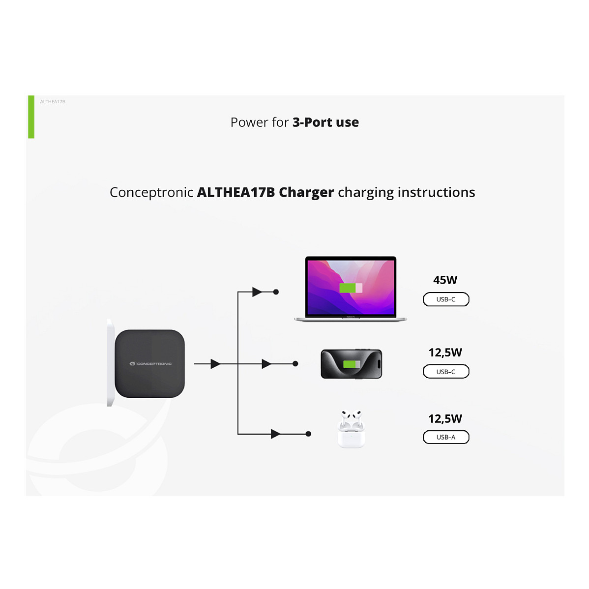Adapter Conceptronic ALTHEA17B / 67W / 2x USB-C / 1x USB-A / QC 3.0 / PPS - Zezë - 11