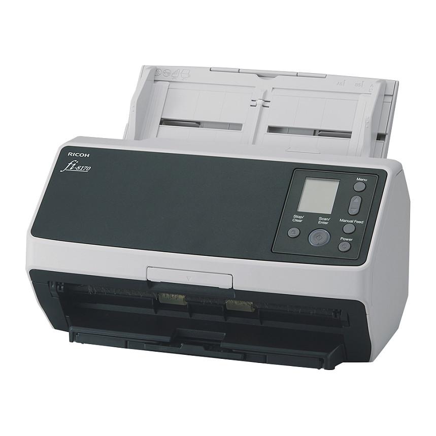 Skaner Ricoh fi-8170 / A4 / Dual CIS / 600 × 600 DPI / Duplex / 70 ppm / 140 ipm / ADF 100 Fletë / 10.000 Fletë/Ditë / USB 3.2 / Ethernet - Gri e errët/Bardhë