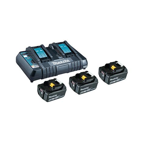 Set Baterish dhe Karikuesi Makita 198458-6, 3x18V 5.0Ah, Karikues i Shpejtë me 2 Vende - Blu/Zezë