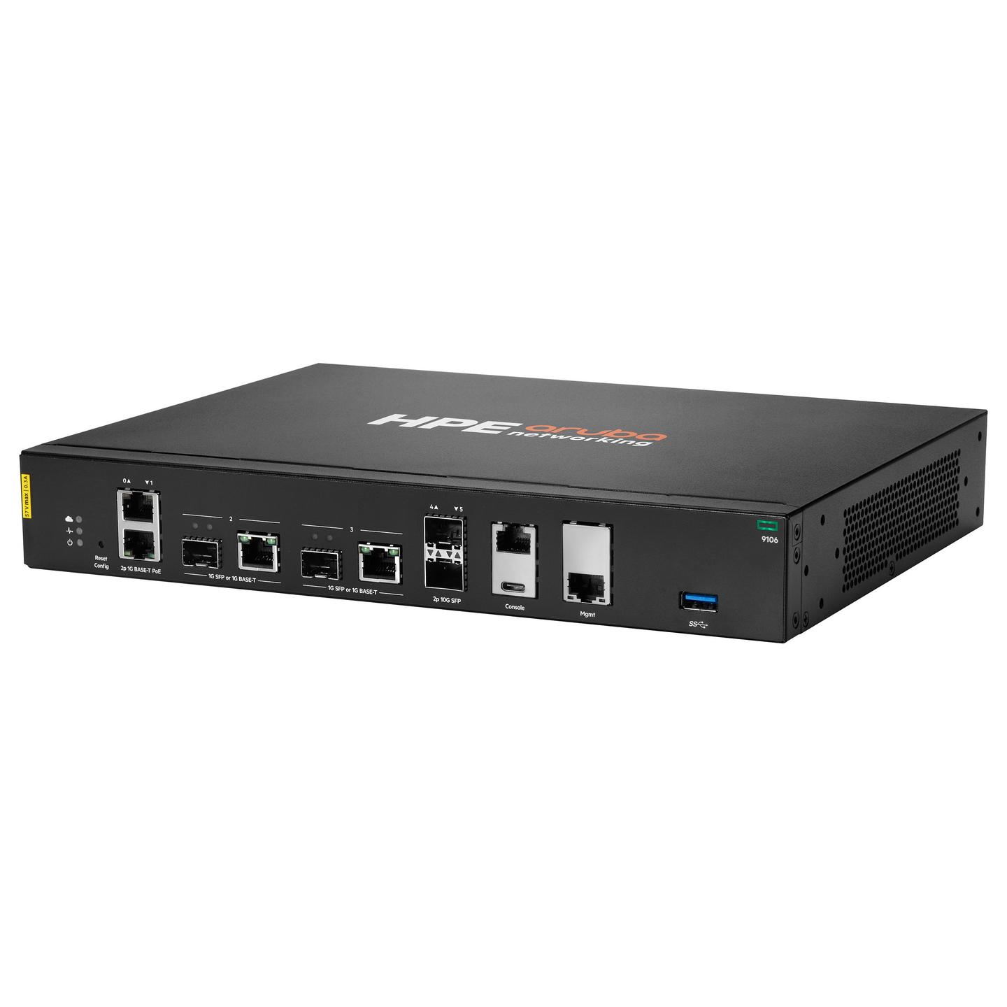 Gateway HPE Aruba Networking 9106, Hybrid Gateway, 2× 10GbE SFP+, 2× Combo SFP/1GbE, 2× Gigabit PoE, 60W PoE - Zezë - 2