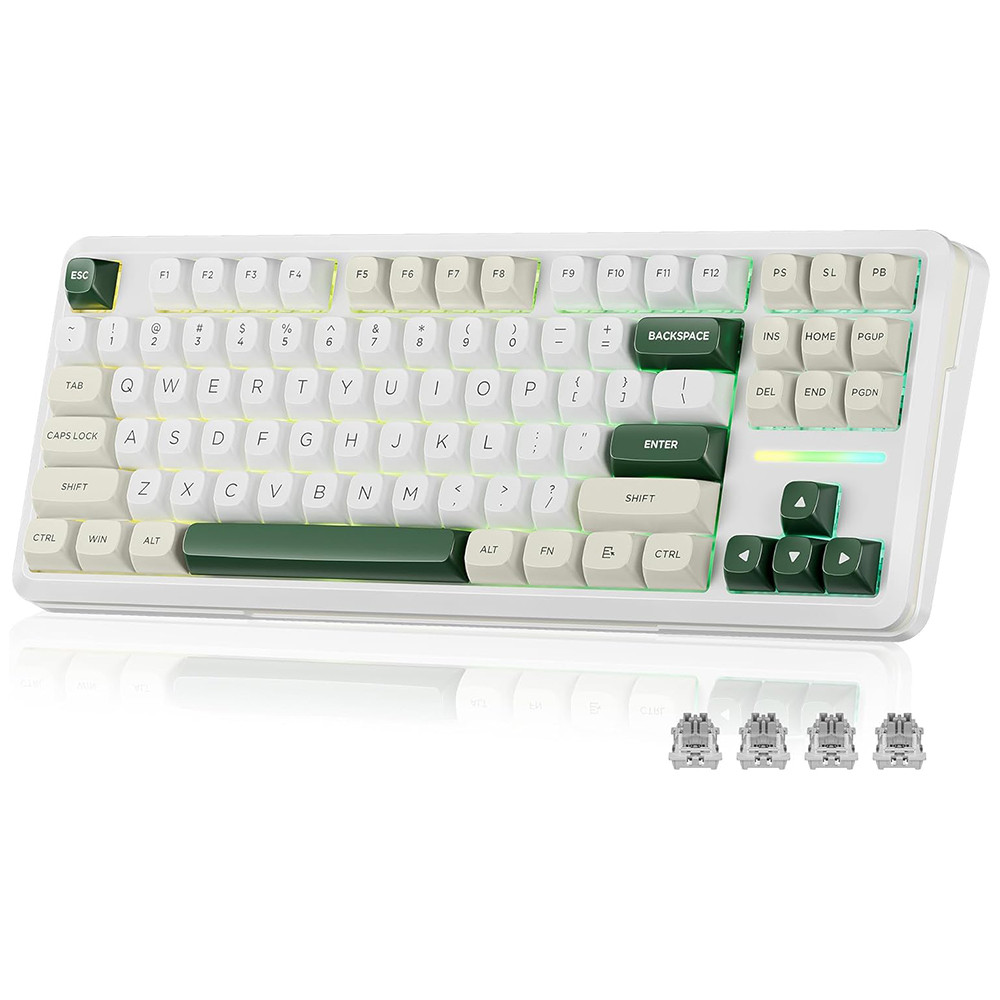 Tastierë Gaming Redragon K734WCG RGB Pro Wildslash / Wired&Wireless / QWERTY - Bardhë/Gjelbër