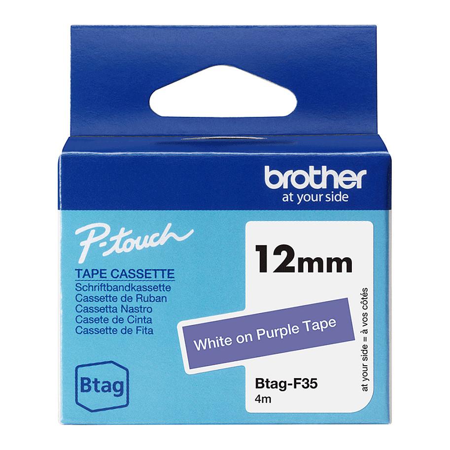Shirit për Printer Brother BTAG-F35 / 12 mm × 4 m - Bardhë mbi Vjollcë
