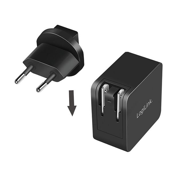 Karikues LogiLink PA0302, USB-C, GaN, 65 W, PD 3.0, adaptorë ndërkombëtarë - Zezë - 4