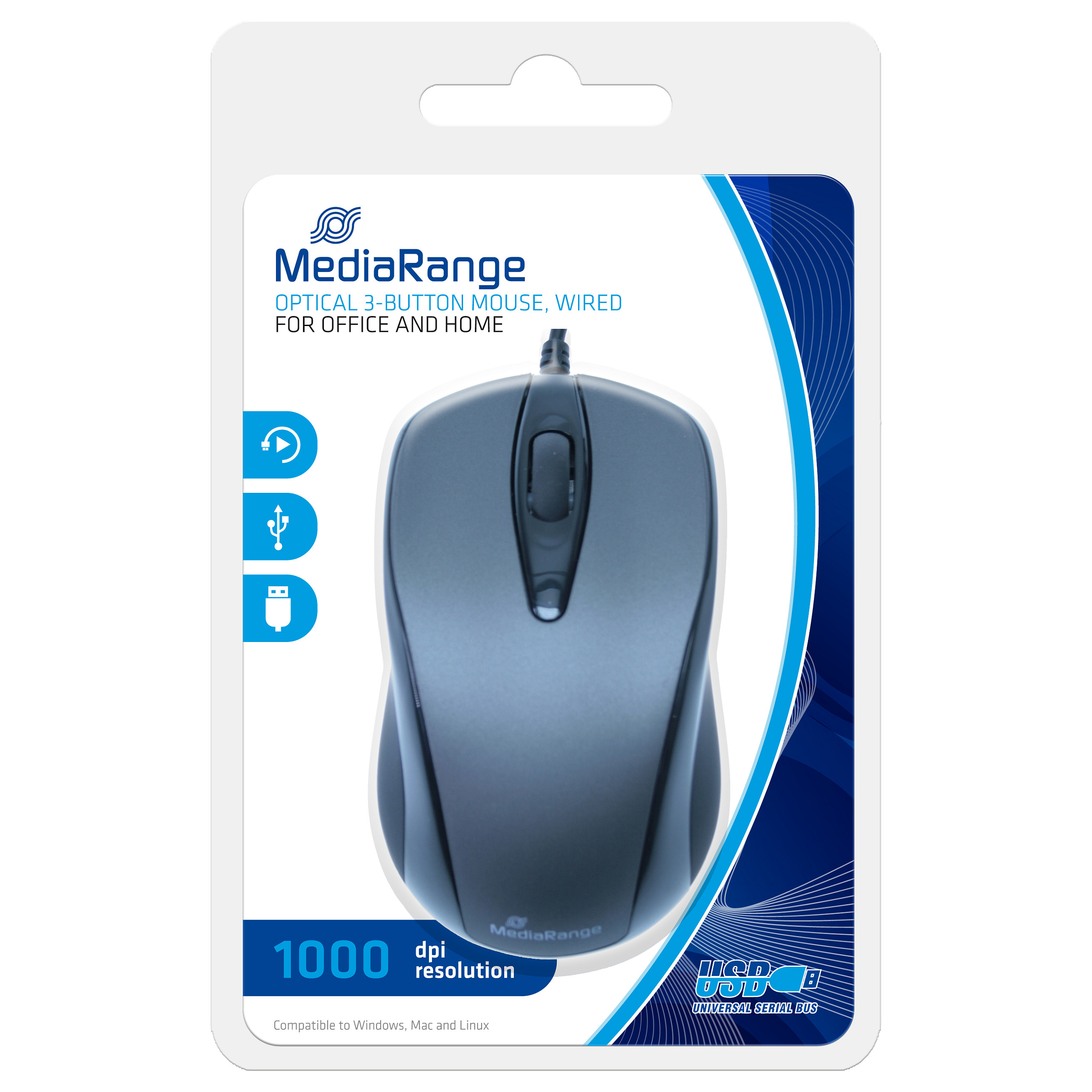 Maus me Kabllo MediaRange MROS201 / 1000 DPI – Zezë / Gri
