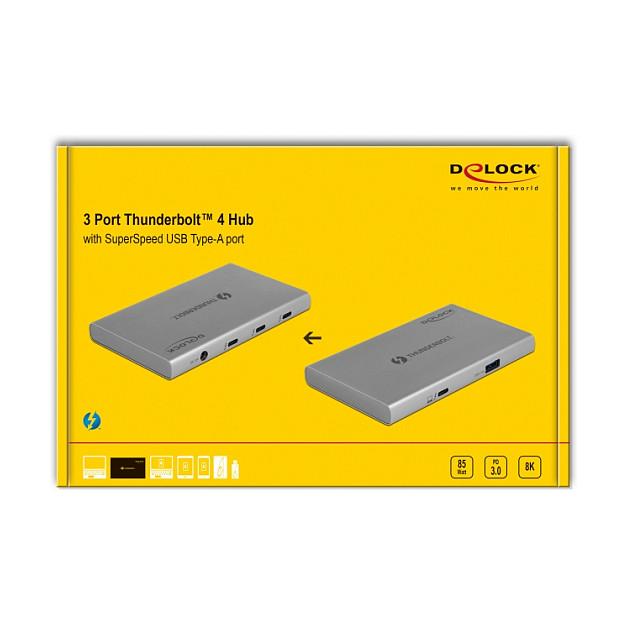 Hub Thunderbolt 4 DeLOCK 64157 / 3x Thunderbolt 4 + 1x USB-A / 40 Gbit/s / 8K / Power Delivery 85W / 80 cm - Gri - 4
