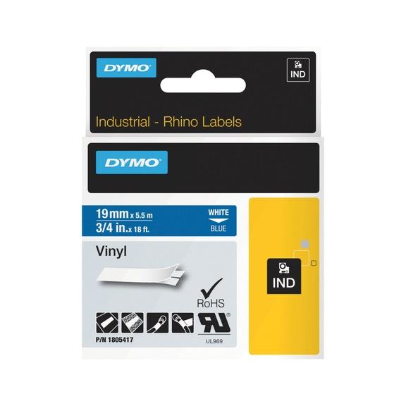 Shirit Printeri DYMO Rhino Industrial Vinyl, 1805417, 19mm × 5,5m, për Rhino 4200/5000/5200/6000 – Blu/Bardhë - 2