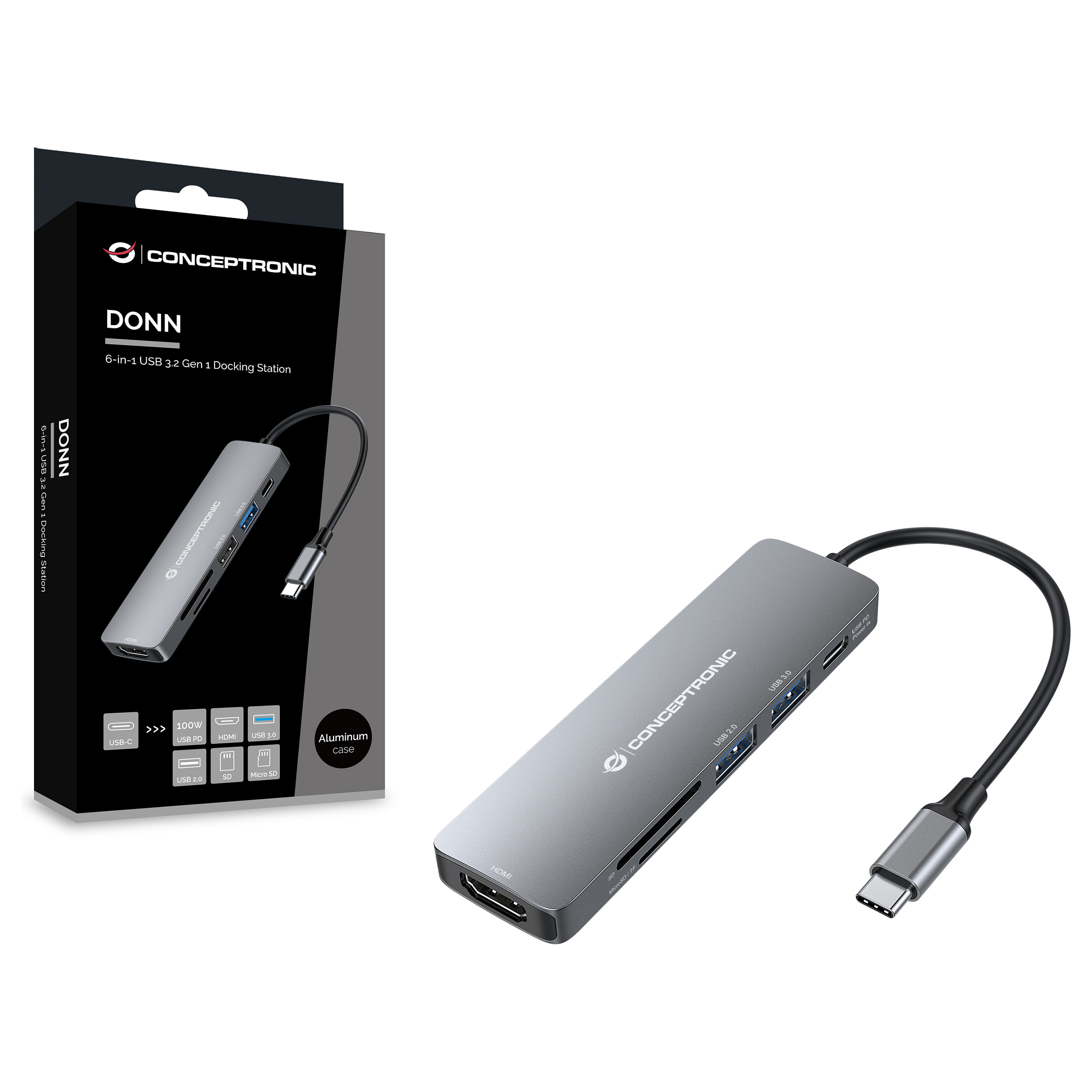 Hub Udhëtimi CONCEPTRONIC 6-në-1 USB-C në HDMI/2xUSB-A/SD/TF - Hiri - 3