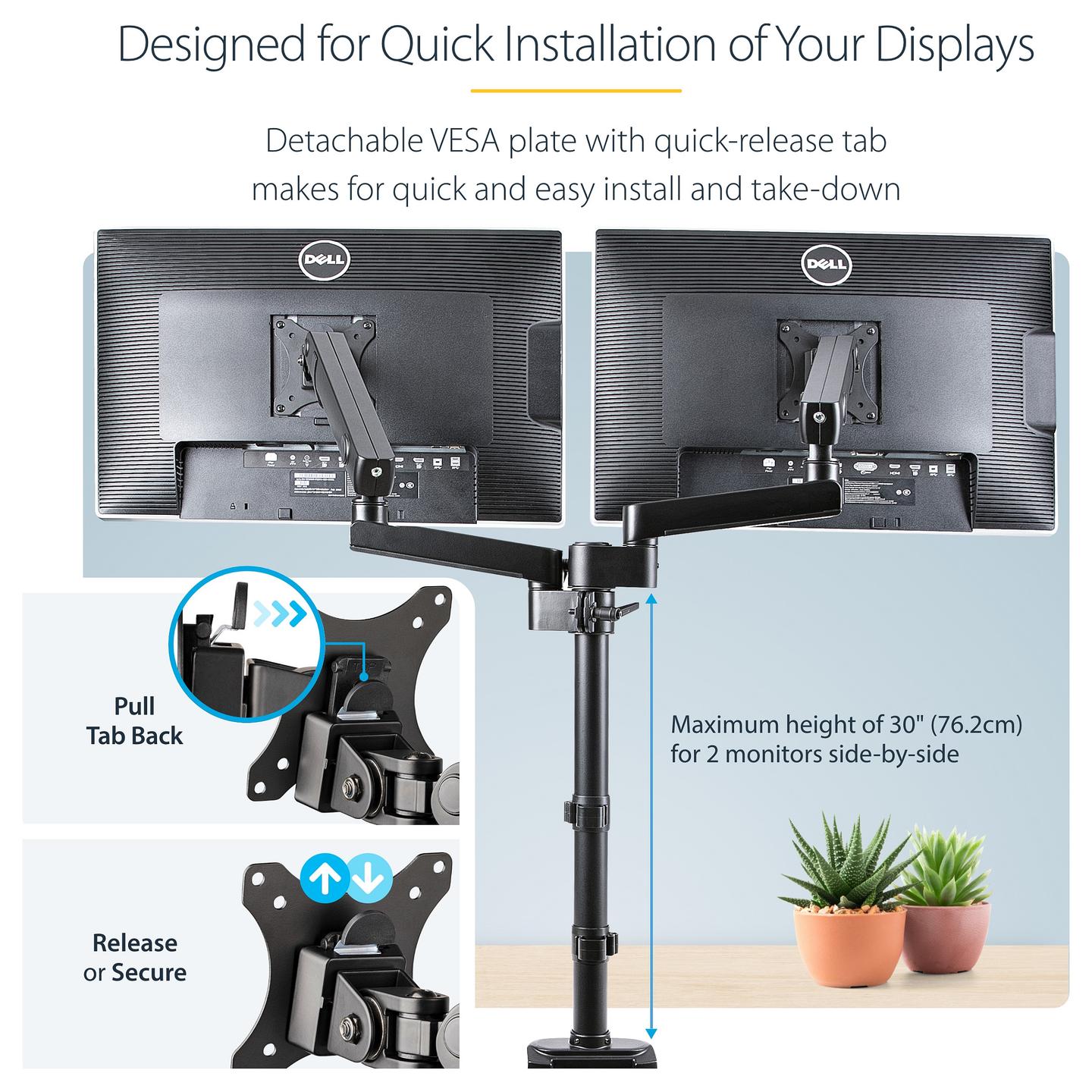 Mbajtëse për Monitor StarTech.com ARMDUALPIVOT, 2 Monitorë, deri 32", 16kg, VESA 75x75–100x100mm, Rregullim Lartësie, Pivot, Tilt - Black - 17