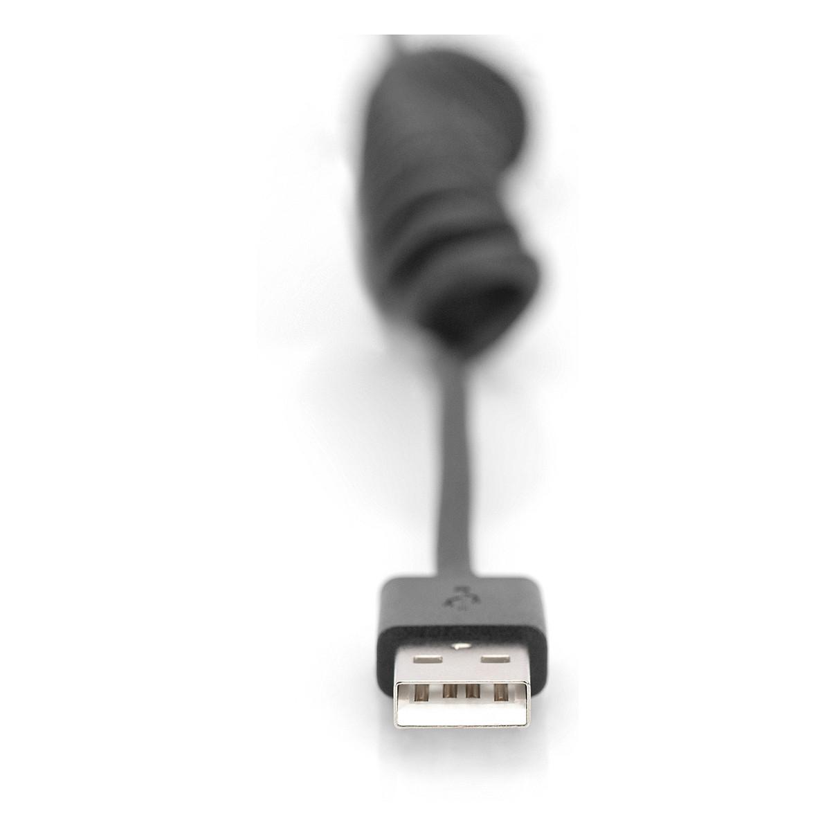 Kabllo USB Digitus AK-300430-006-S / USB-A në USB-C / 1m / USB 2.0 / 480Mbps / 60W / 3A / Spirale - Zezë - 5