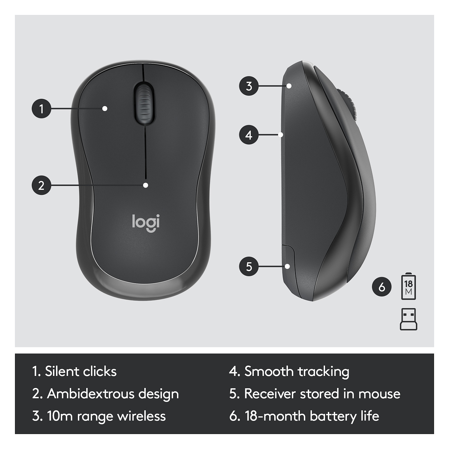 Set Tastierë dhe Maus Logitech MK295 Silent wireless Combo Graphite QWERTY US - 15