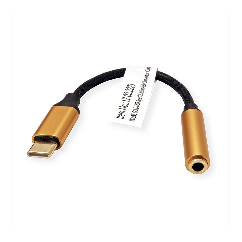 Adapter Audio ROLINE GOLD 12.03.3223 , USB-C Mashkull në 3.5mm Femër , 3-pin , 13cm - Zezë/Ari - 2