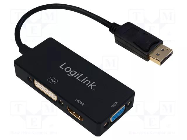 Adapter LogiLink CV0109 / DisplayPort 1.2 në VGA & HDMI 1.4 & DVI / 4K 30Hz - Zezë