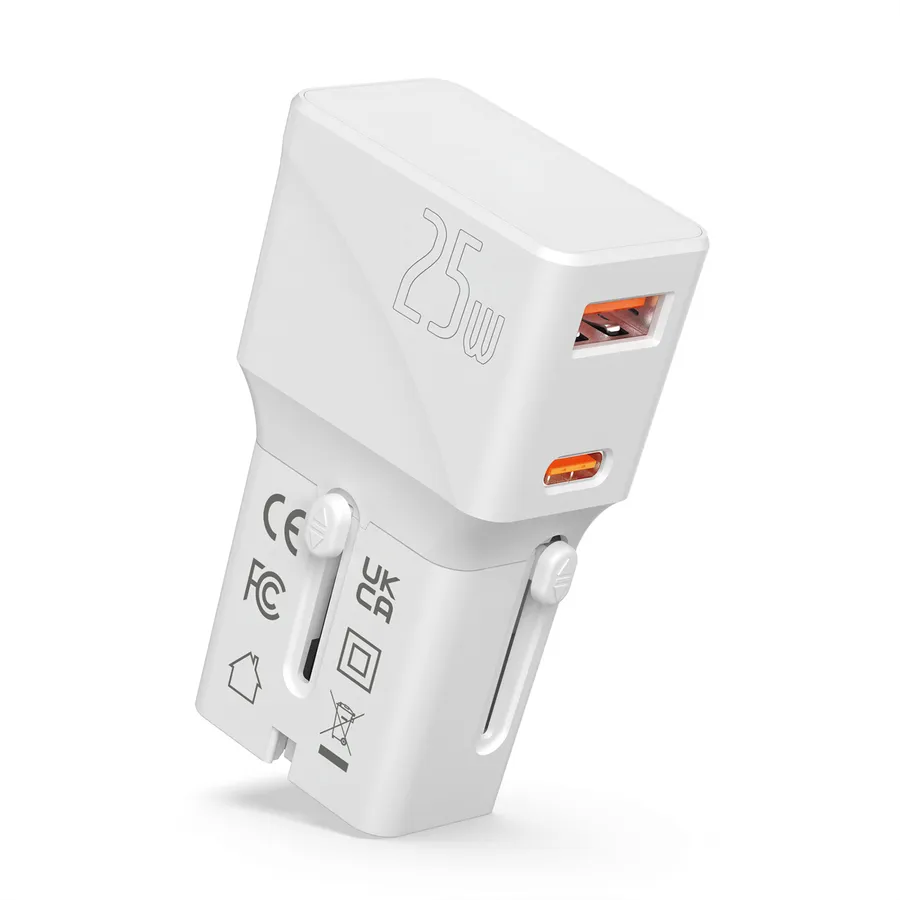 Adapter Udhëtimi VALUE 19.99.1113 / 25W / USB-C / USB-A / PD / QC 3.0 / EU/UK/US - Bardhë
