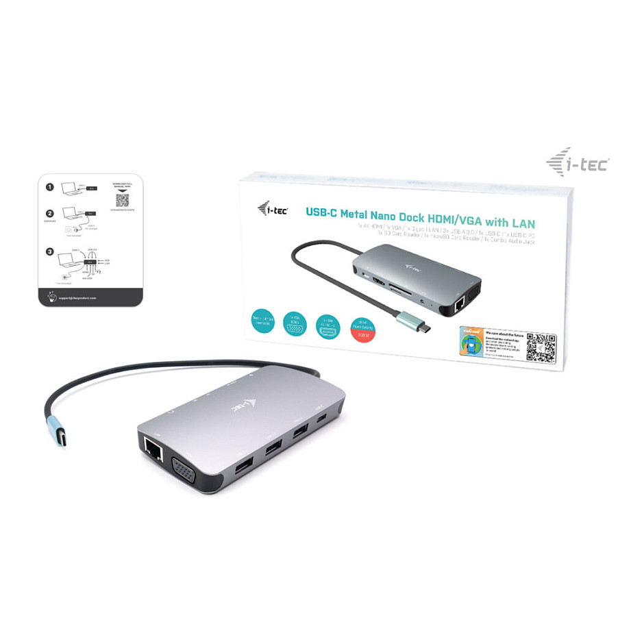 Docking Station I-TEC USB-C Nano / HDMI & VGA / PD / LAN / USB - Argjend - 7