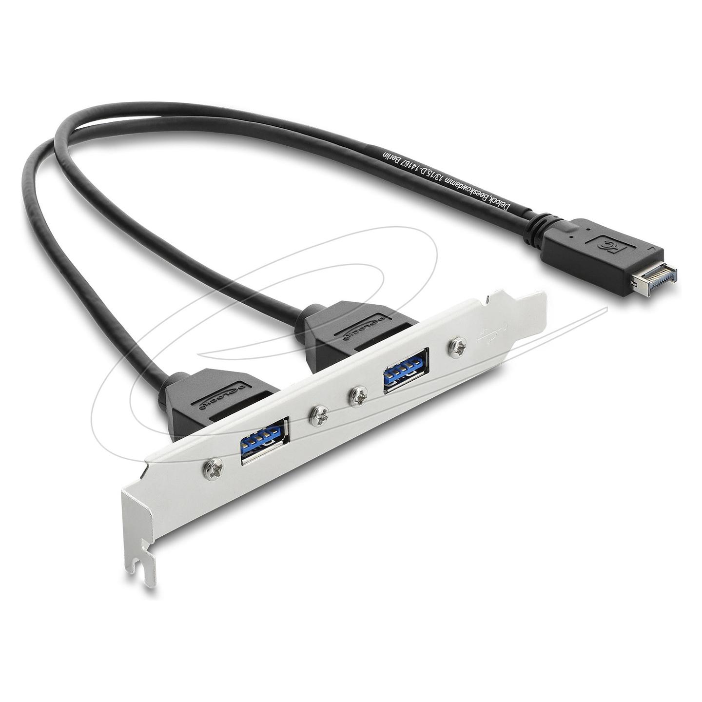 Kartë e Zgjerimit DeLOCK 67345, USB Type-E Key A në 2x USB Type-A Femër, 5 Gbps, 35.5 cm – Zezë