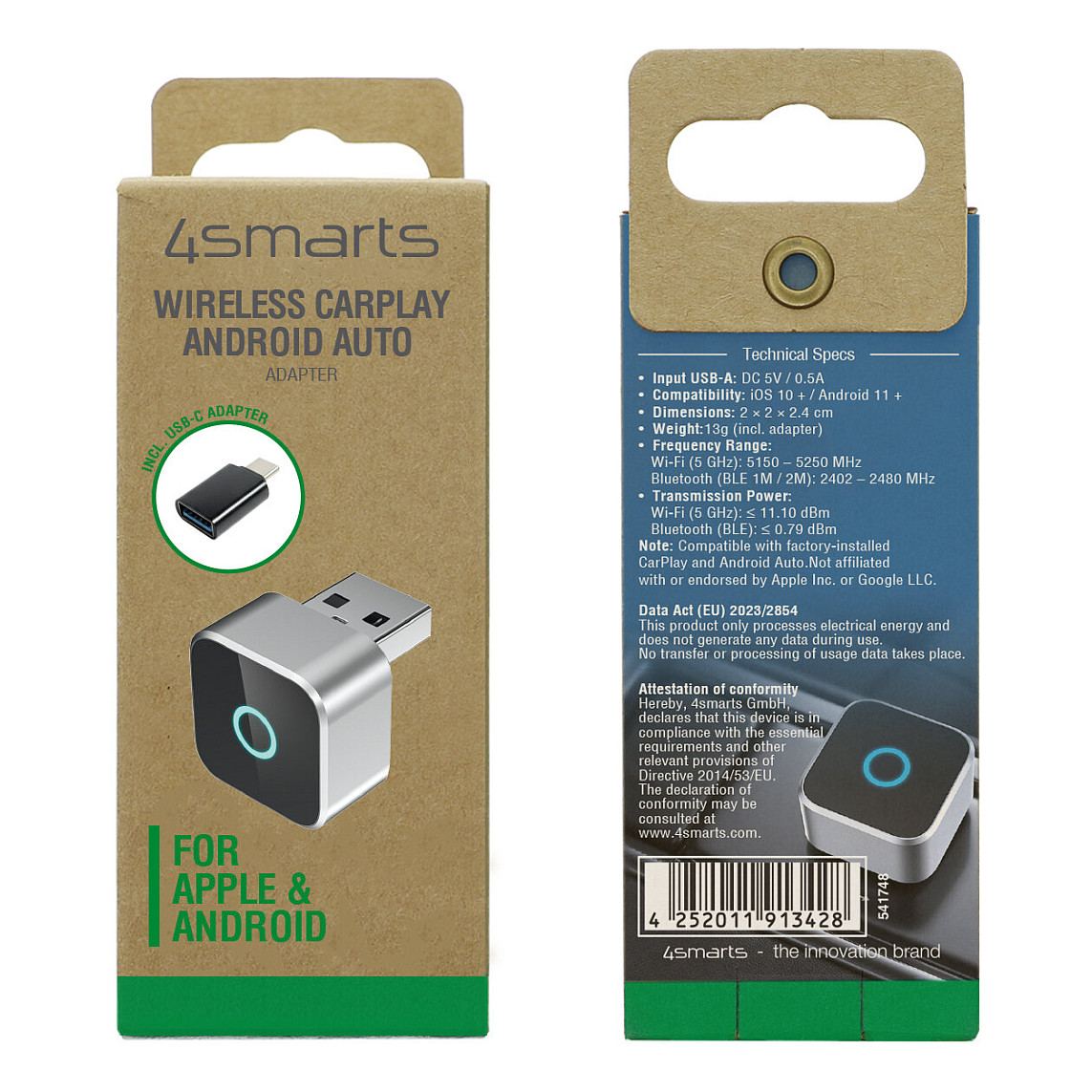 Adapter telefoni për Veturë 4smarts 541748 / USB-A / Bluetooth / Wi-Fi 5GHz / 2-në-1 – Zezë/Argjend - 5