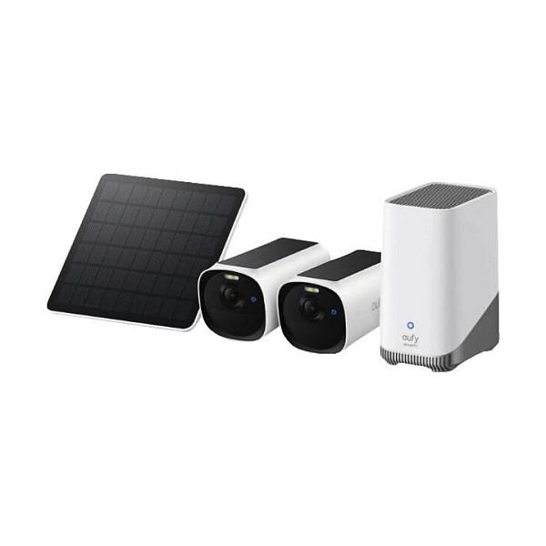 Kamerë Sigurie IP CCTV Eufy eufyCam E40 2-Cam Kit + HomeBase S380, 2K 4MP, 100°, Wi-Fi, Solar, IP66 - Bardhë