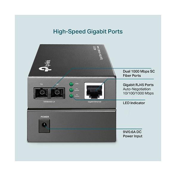 Konvertues Media TP-Link MC210CS, Gigabit Ethernet, Single-Mode Fibër Optike, SC/UPC, 1310nm, deri në 20km - Zezë - 7