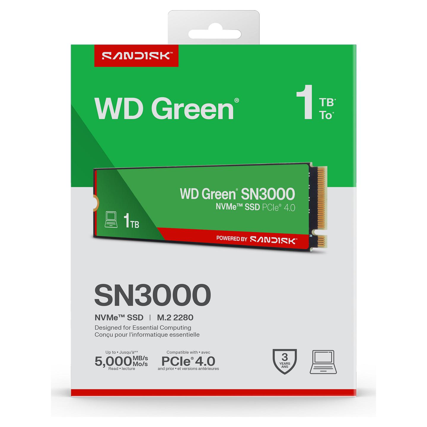 SSD e Brendshme Western Digital Green SN3000 / 1TB / M.2 2280 / PCIe 4.0 NVMe / 5000MB/s Read / 4200MB/s Write - 4