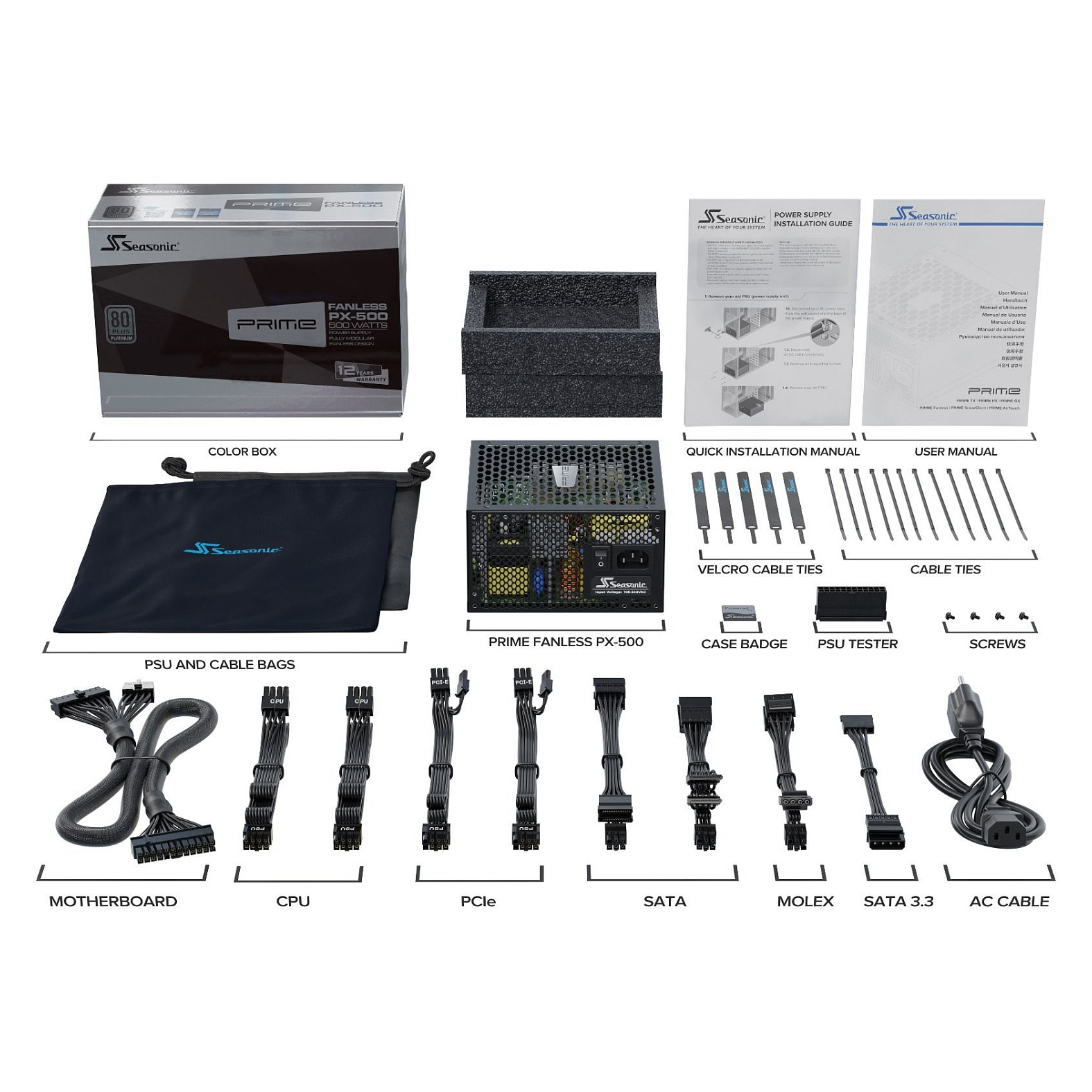 Furnizues Energjie 500W Seasonic PRIME Fanless PX-500 500W Cable Management - 9