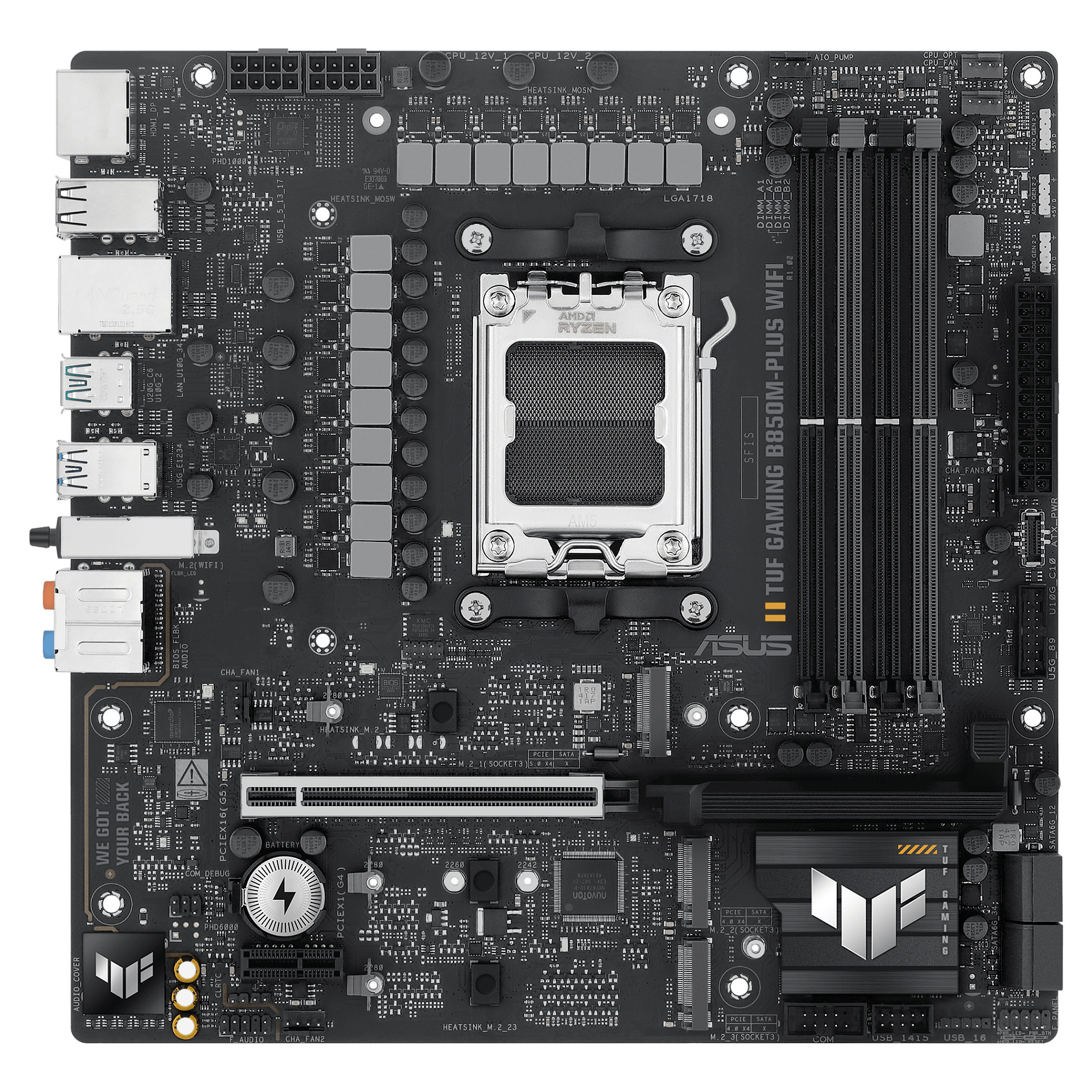 Pllakë Amë ASUS TUF GAMING B850M-PLUS WIFI / AMD AM5 / B850 / DDR5 / Micro ATX / Wi-Fi 6E / 2.5GbE LAN - 2