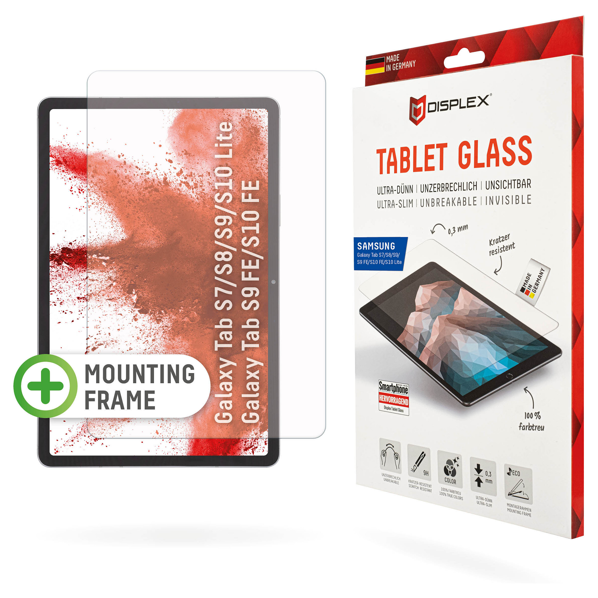 Mbrojtëse për ekran tablet Displex 01541 / Samsung Galaxy Tab S7, S8, S9, S9 FE, S10 FE, S10 Lite / Xham Hybrid 9H - Transparente