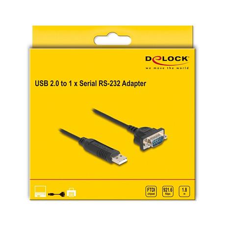 Kabllo Serial DeLOCK 67321 / USB 2.0 Type-A në RS-232 DB9 / Male-Male / FTDI FT232R / 1.8 m - Zezë - 3