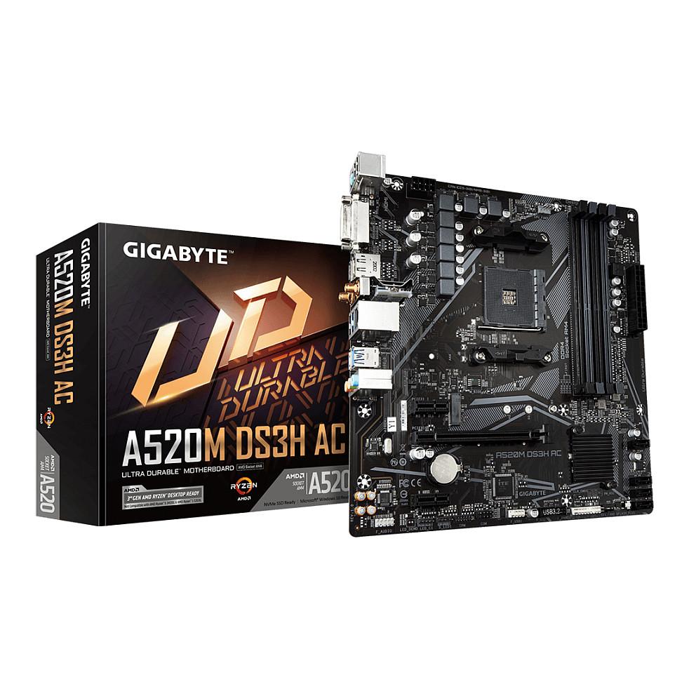 Pllakë Amë Gigabyte A520M DS3H AC / AMD AM4 / A520 / DDR4 / Micro-ATX / Wi-Fi 5 / 1GbE LAN - 1