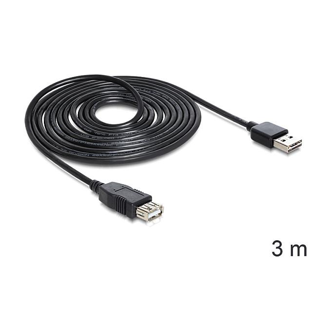 Kabllo USB DeLOCK 83372, USB 2.0 Type-A mashkull EASY-USB në USB 2.0 Type-A femër, 480 Mb/s, 3 m - Zezë