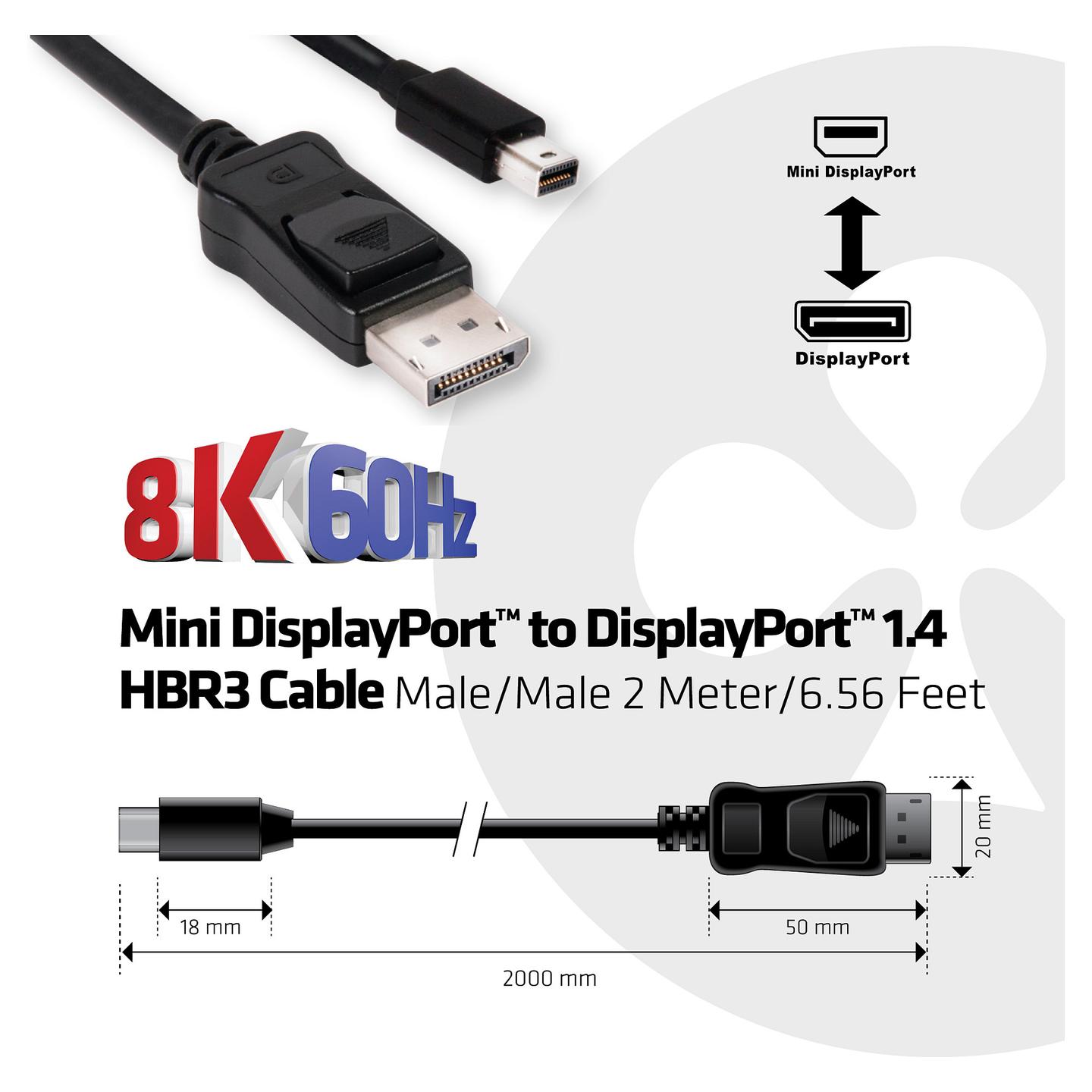 Kabllo DisplayPort Club 3D CAC-1115 / DisplayPort në DisplayPort / 2m / DisplayPort 1.4 / 8K 60Hz - Zezë - 3