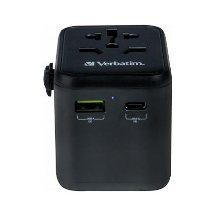Adapter Verbatim 49544, Universal Udhëtimi, USB-C PD 20W, USB-A QC 3.0 18W, 100–250V - Zezë - 12