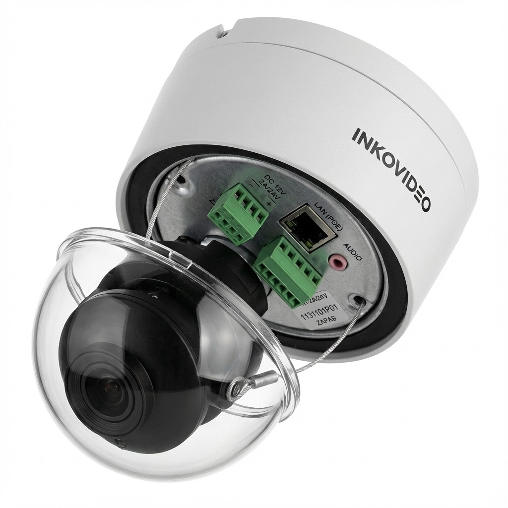 Kamerë Sigurie IP CCTV Inkovideo V-130-8MW / Dome / 4K / 8MP / Motorzoom 2.8-12mm / IR 30m / PoE / IP67 / IK10 - Bardhë