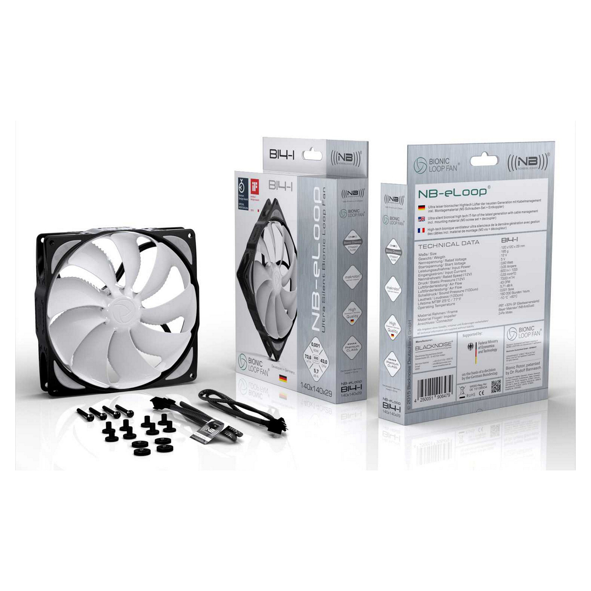 Ftohës për Kasë Noiseblocker NB-eLoop B14-PS Black Edition / 140mm / 300-1200 RPM / PWM / 142.59 m³/h / 1.08 mmH₂O / 24.28 dBA / NB-NanoSLI 2 – Zezë - 2