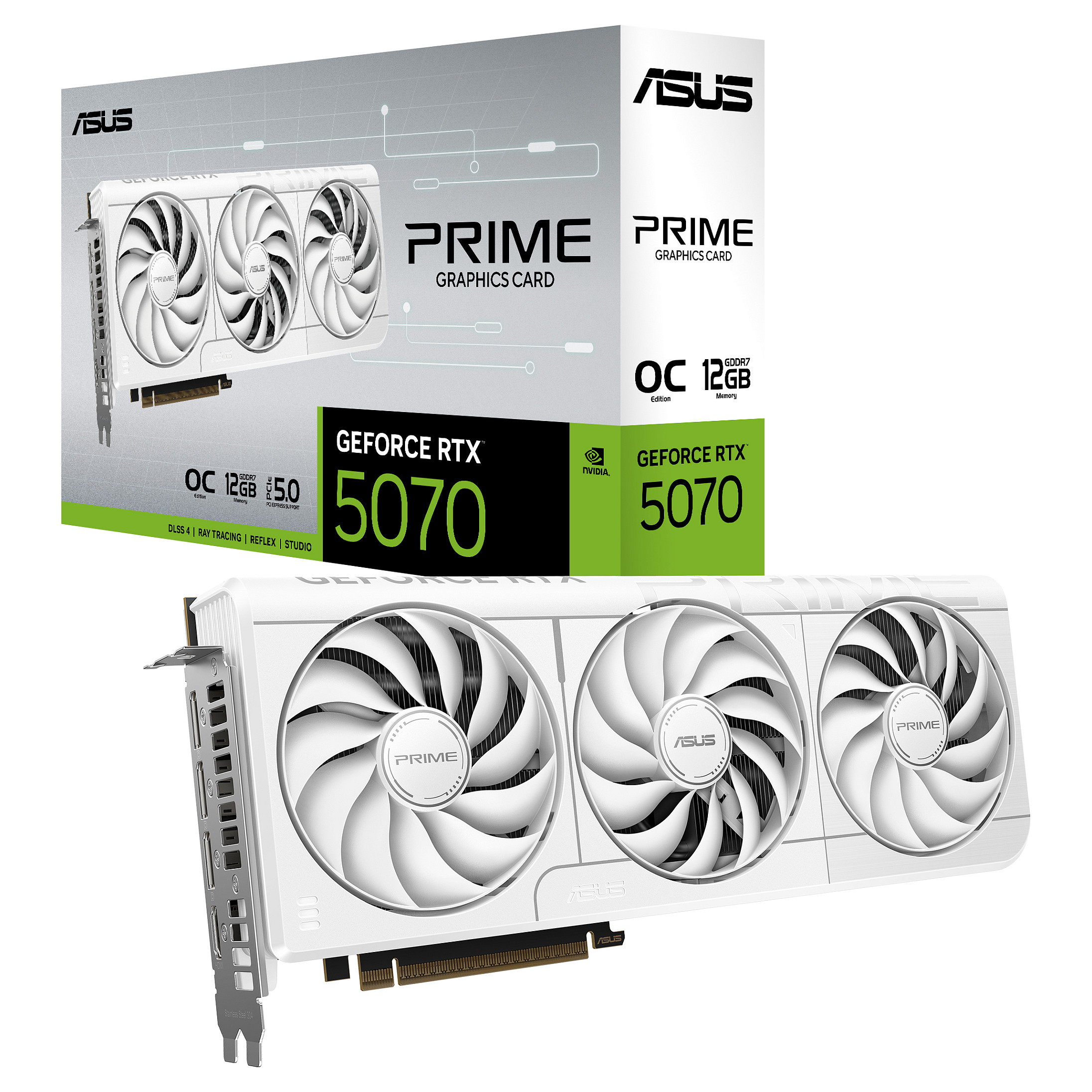 Kartë Grafike NVIDIA ASUS PRIME GeForce RTX 5070 OC / 12GB GDDR7 / PCIe 5.0 / 3 Fan - Bardhë - 10