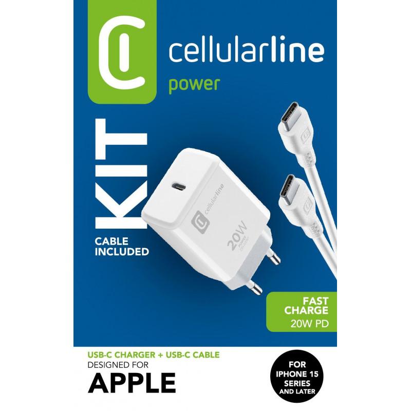 Karikues USB-C Cellularline / 20W / Power Delivery / USB-C në USB-C / 1m - Bardhë