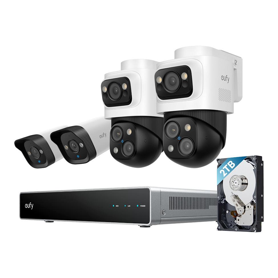 Sistem Sigurie NVR Eufy S4, 2 × Kamerë Bullet-PTZ + 2 × Kamerë Bullet, 16MP, 4K, 122°, 8x, 2TB - Zezë/Bardhë