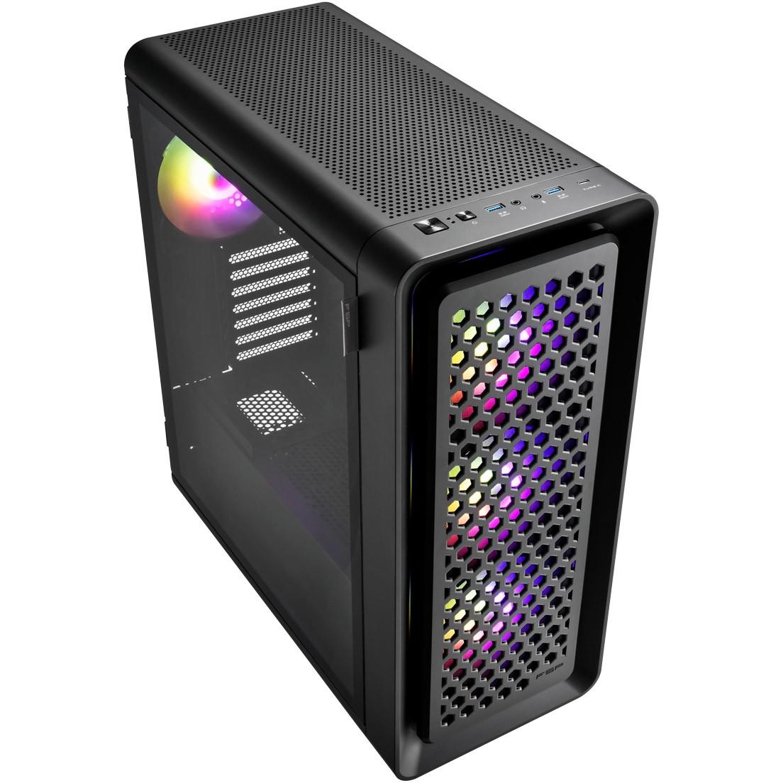 Kasë FSP CUT593P / ATX Mid-Tower / 3x140mm ARGB (Para) + 1x140mm ARGB (Prapa) / USB 3.0 + USB Type-C / 2 Panele Xhami të Temperuar – Zezë - 2