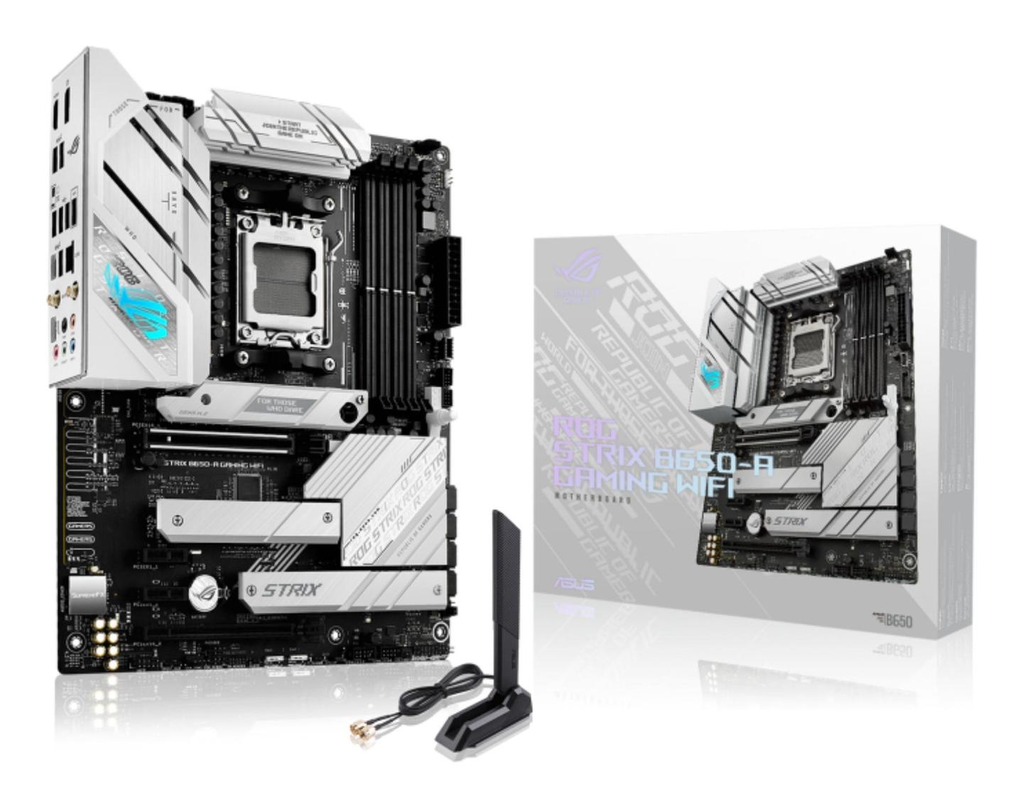 Pllakë Amë ASUS ROG STRIX B650-A GAMING WIFI / AM5 / B650 / DDR5 / PCIe 5.0 / Wi-Fi 6E – Argjend