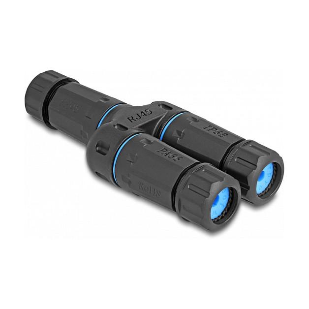 Lidhës për Kabllo Rrjeti DeLOCK 86808 / Cat 6A / STP / RJ-45 / IP68 / 1 × RJ-45 në 2 × RJ-45 - Zezë - 2